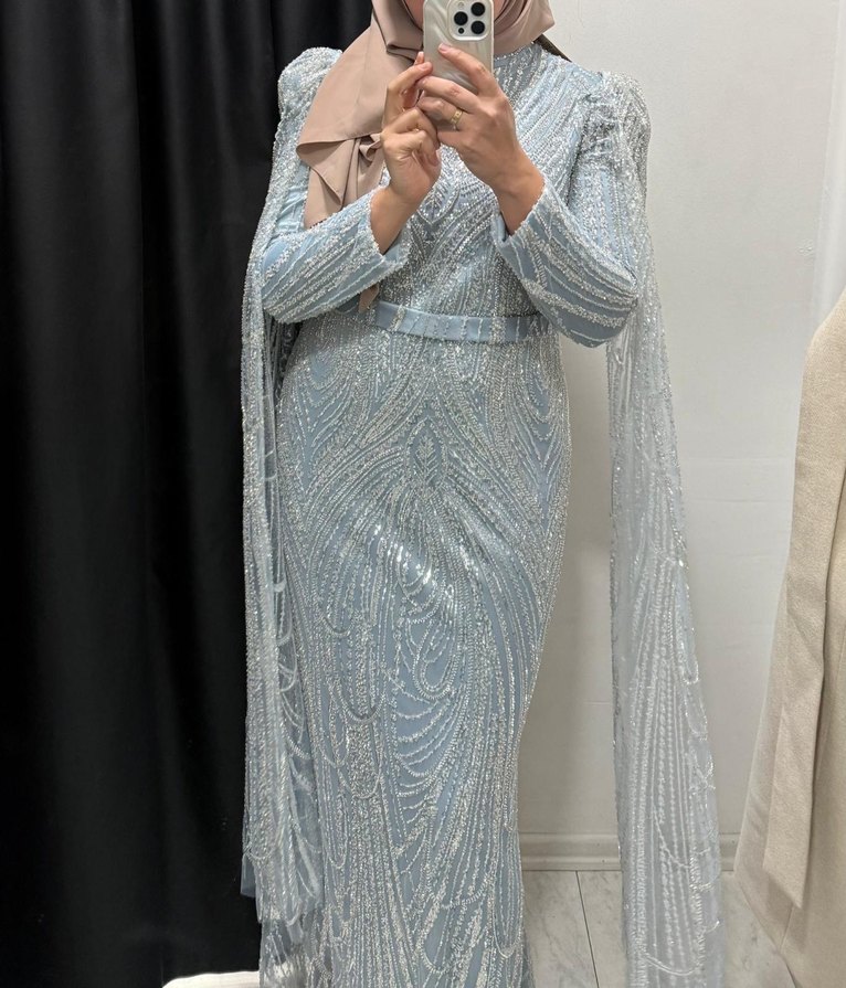 Bebe mavisi Abiye Elbise şal ile beraber - Görsel 2