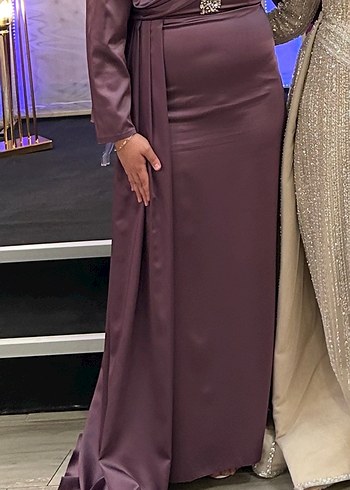 Uzun Kollu  Abiye Elbise şal ile birlikte - Görsel 2