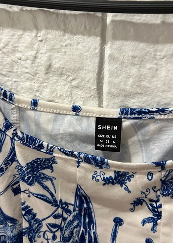 m Beden mavi Renk Mavi Desenli Kısa Askılı Crop Top