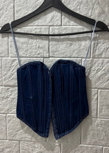 Lacivert Denim Mini Straplez Büstiyer