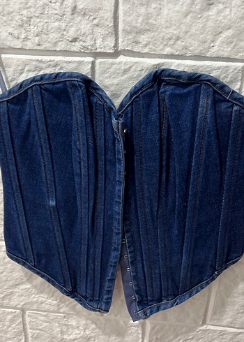 s Beden Lacivert Denim Mini Straplez Büstiyer