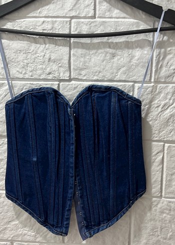 Diğer Lacivert Denim Mini Straplez Büstiyer