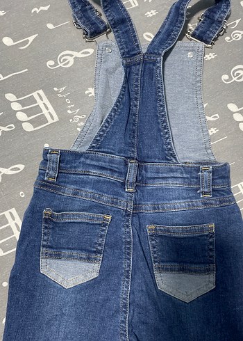 Kızlar için Nakışlı Mavi Denim Salopet - Görsel 4