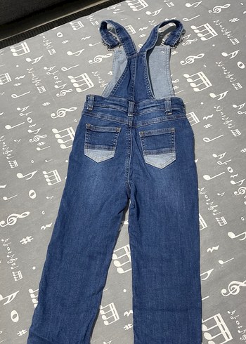Kızlar için Nakışlı Mavi Denim Salopet - Görsel 3