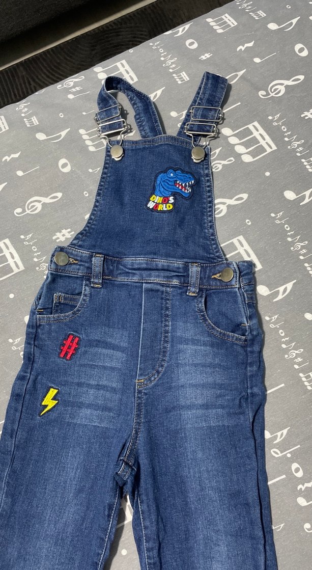 Kızlar için Nakışlı Mavi Denim Salopet - Görsel 2