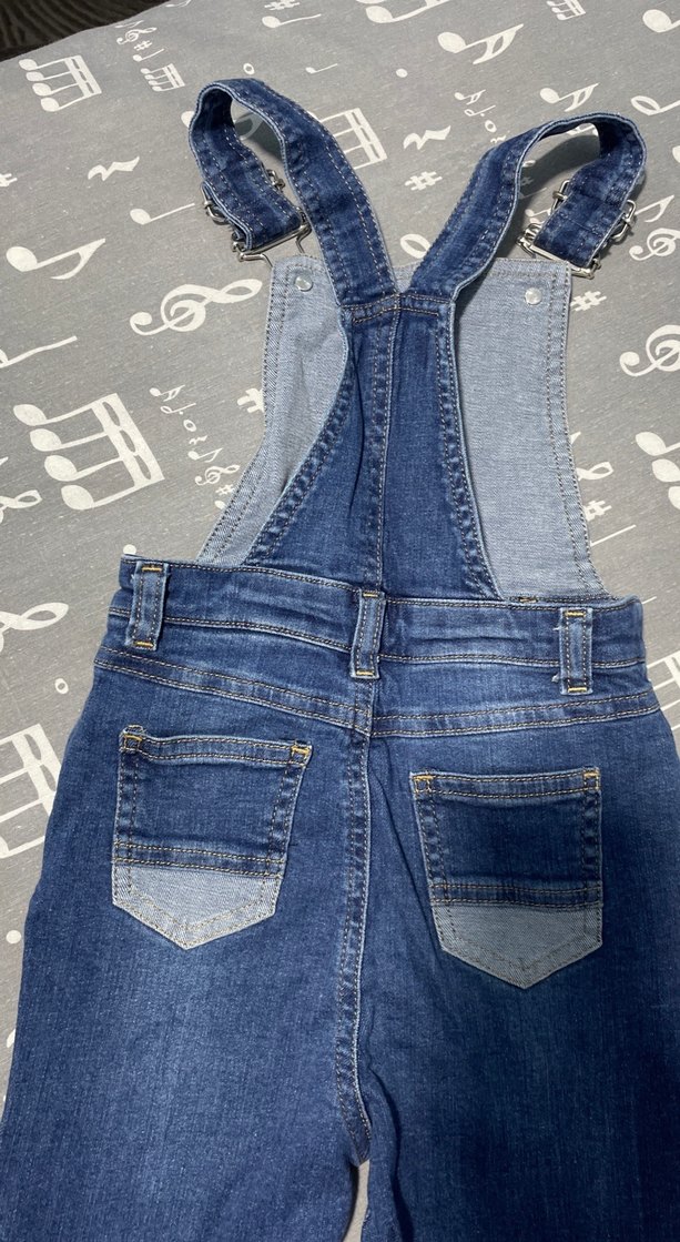 Kızlar için Nakışlı Mavi Denim Salopet - Görsel 4