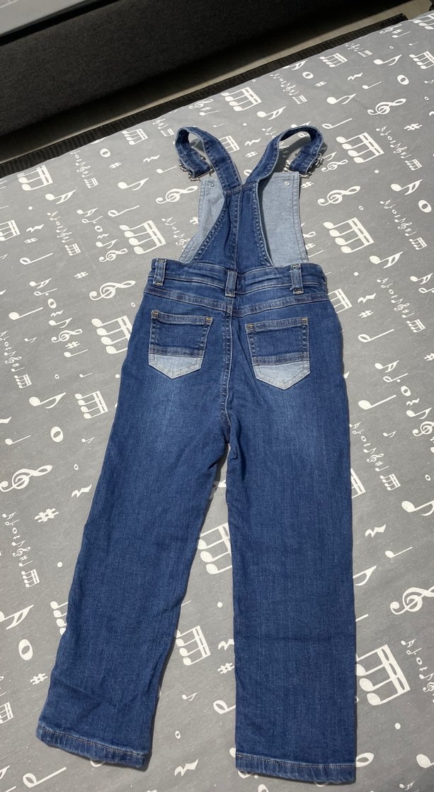 Kızlar için Nakışlı Mavi Denim Salopet - Görsel 3