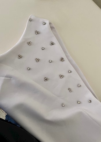 İnci Detaylı Beyaz Tek Omuz Abiye Elbise - Görsel 2