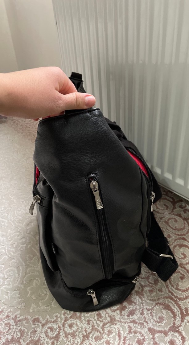 Anne bebek çantasıFermuarlı Siyah Deri Kadın Çantası - Görsel 4