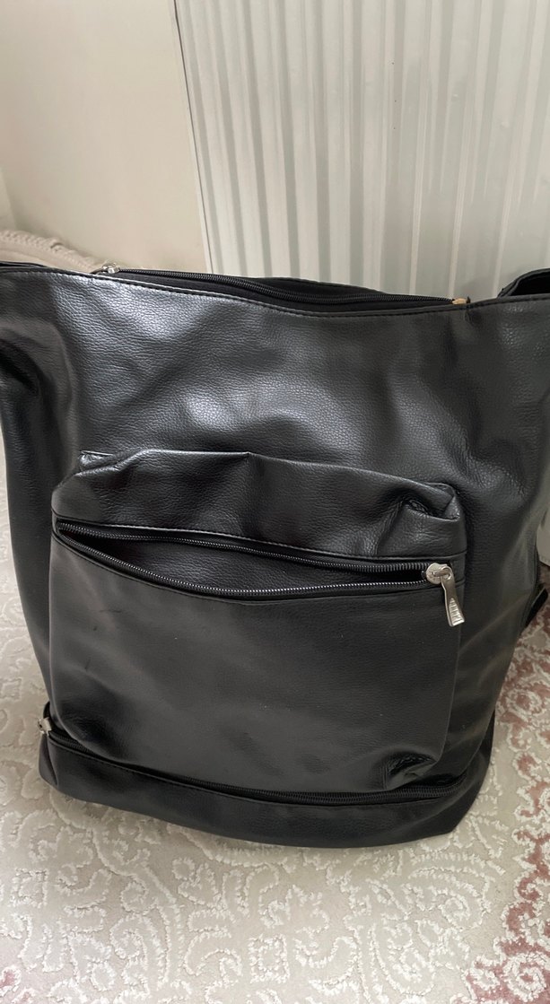 Anne bebek çantasıFermuarlı Siyah Deri Kadın Çantası - Görsel 2