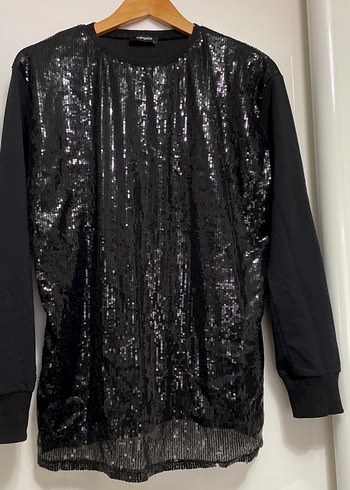 Kadın Siyah Payetli Uzun Kollu Sweatshirt - Görsel 2