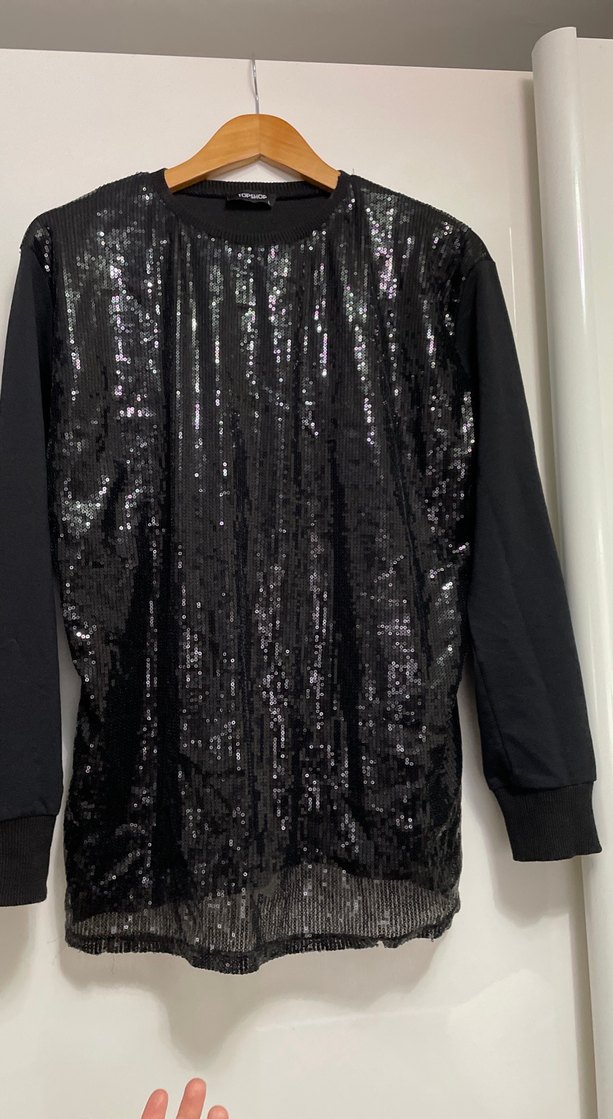 Kadın Siyah Payetli Uzun Kollu Sweatshirt - Görsel 2