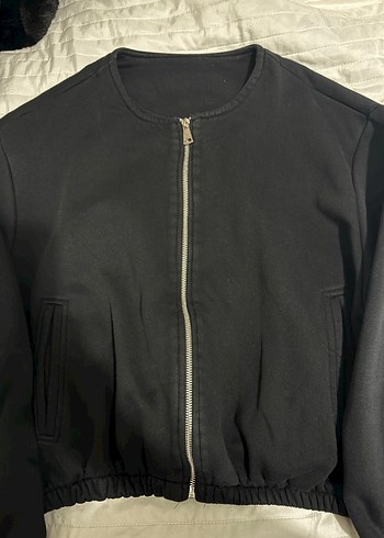 Siyah Fermuarlı Keten Kadın Ceket - Görsel 2