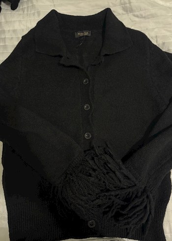 Düğmeli Siyah Yün Kadın Hırka - Görsel 2