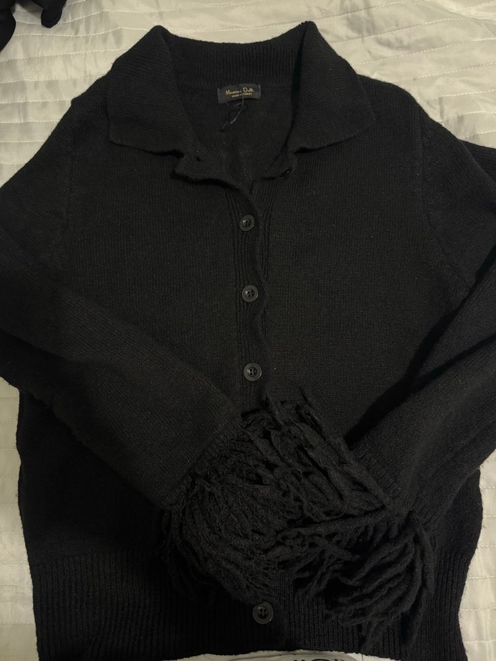 Düğmeli Siyah Yün Kadın Hırka - Görsel 2