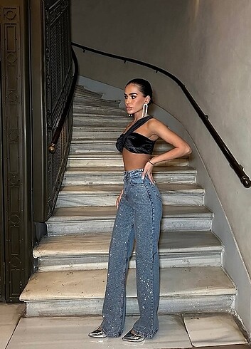 Zara Parlak taşlı kot pantolon