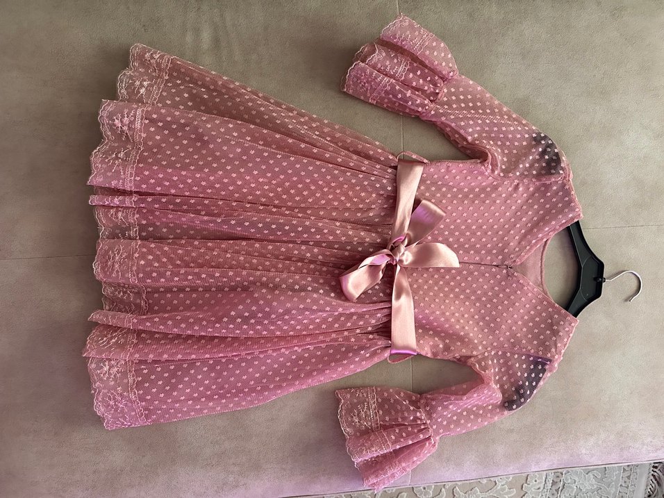 Pembe Dantel Detaylı Kız Elbisesi - Görsel 2