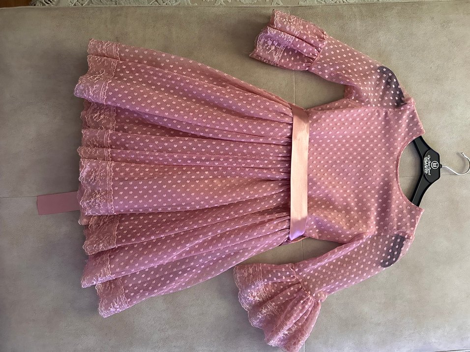 Pembe Dantel Detaylı Kız Elbisesi - Görsel 3
