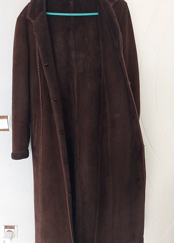 Uzun Kahverengi Süet Kadın Kaban - Görsel 5