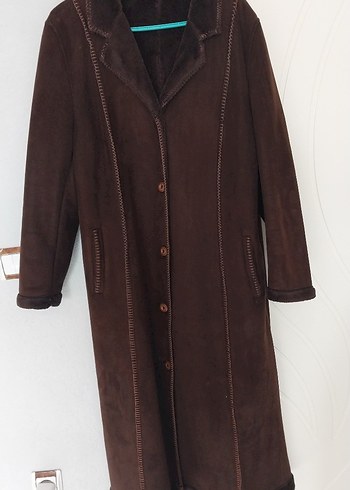 Uzun Kahverengi Süet Kadın Kaban - Görsel 2