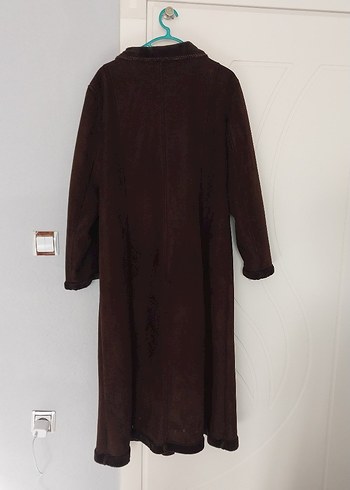 Uzun Kahverengi Süet Kadın Kaban - Görsel 6