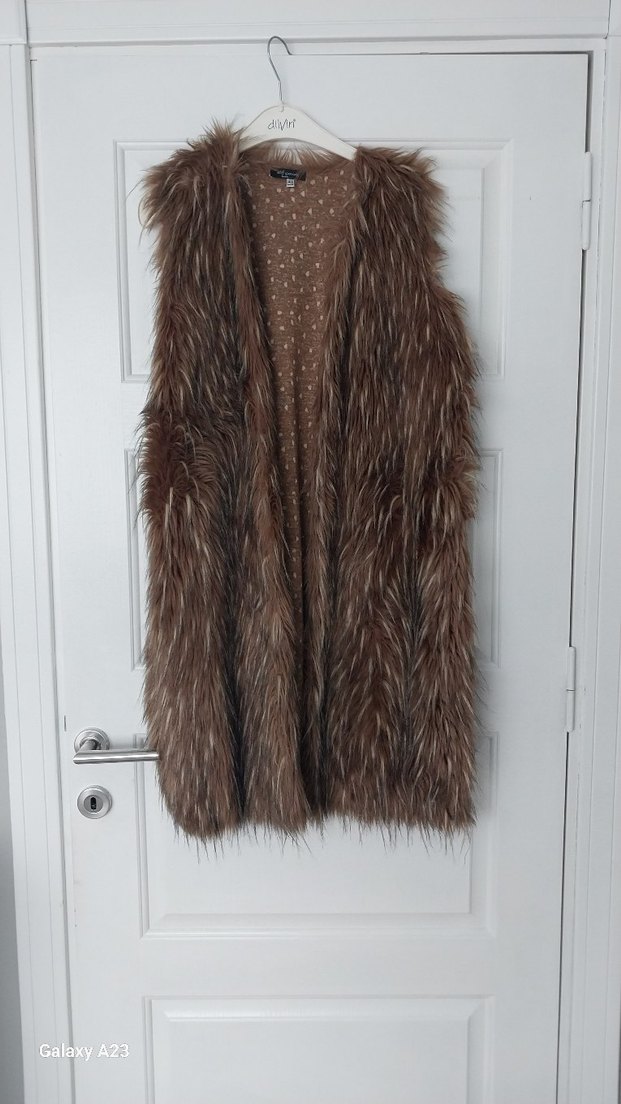 Kahverengi Kürklü Uzun Kadın Yelek - Görsel 2