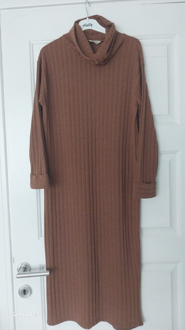 Kadın Kahverengi Yumuşak Dokulu Uzun Elbise - Görsel 2