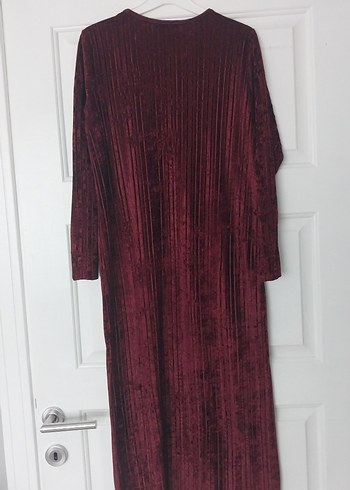 Bordo Kadın kadife Uzun Piliseli Elbise - Görsel 3