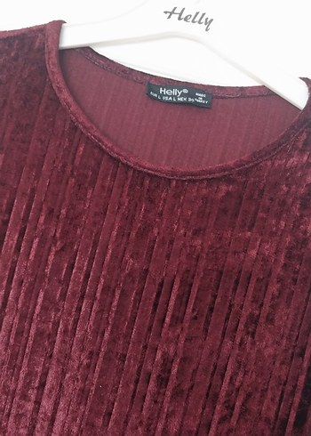 Bordo Kadın kadife Uzun Piliseli Elbise - Görsel 4