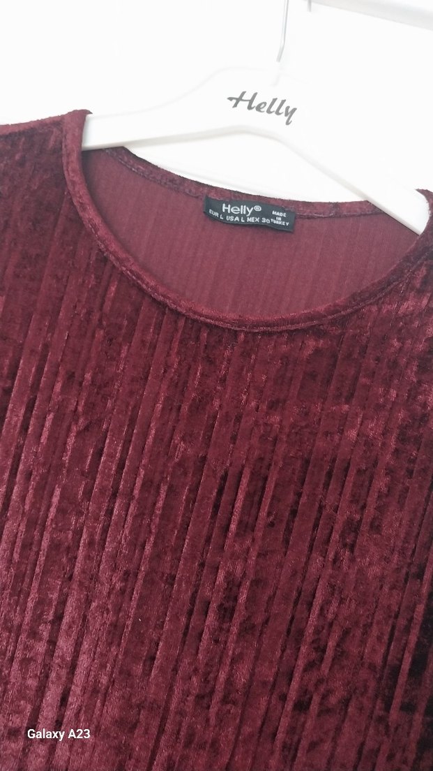 Bordo Kadın kadife Uzun Piliseli Elbise - Görsel 4