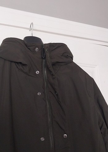 Kapüşonlu Düğmeli haki Erkek Kaban - Görsel 4