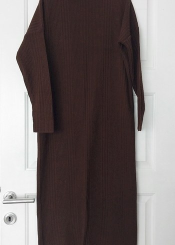 Kahverengi Uzun Örgü Kadın Elbise - Görsel 2