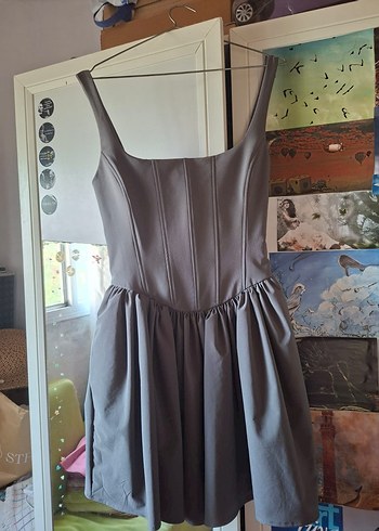 Gri Strappy Midi Kadın Elbise