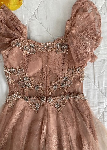 İşlemeli Gül Kurusu Midi Boy Abiye Elbise - Görsel 7