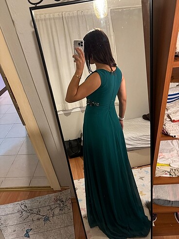 40 Beden Abiye uzun yeşil elbise