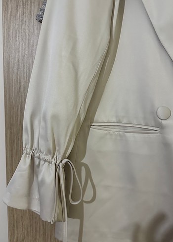 m Beden Bej Kadın Düğmeli Midi Blazer