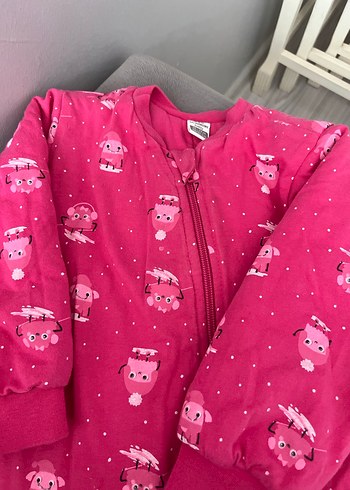 18-24 Ay Beden Kız Çocuk Pembe Fermuarlı Tulum Pijama