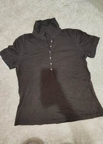 Düğmeli Siyah Kısa Kollu Kadın Polo Tişört