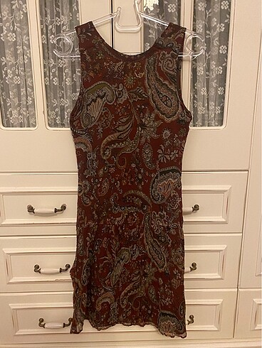 Massimo Dutti Şifon, şal desen kısa elbise