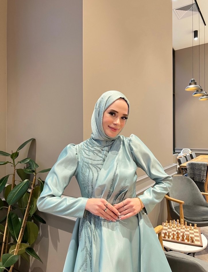 Nakışlı Turkuaz Uzun Abiye Elbise - Görsel 3