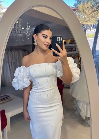 Drapeli Beyaz Düğün Elbisesi - Görsel 6