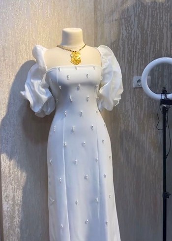 Drapeli Beyaz Düğün Elbisesi - Görsel 3