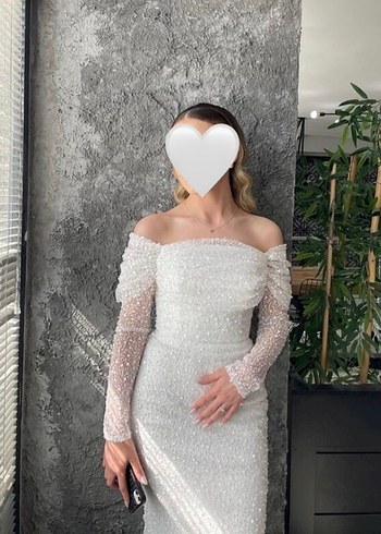 Şeffaf Kollu Straplez Beyaz Uzun Abiye - Görsel 4