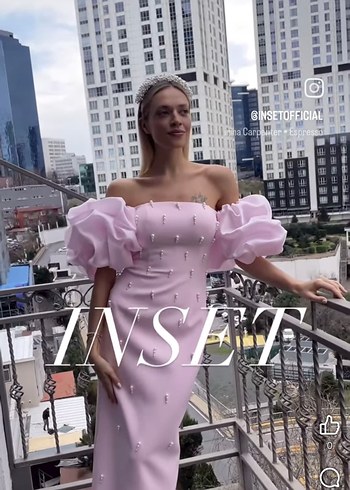 Pembe Boncuk İşlemeli Uzun Abiye Elbise - Görsel 3