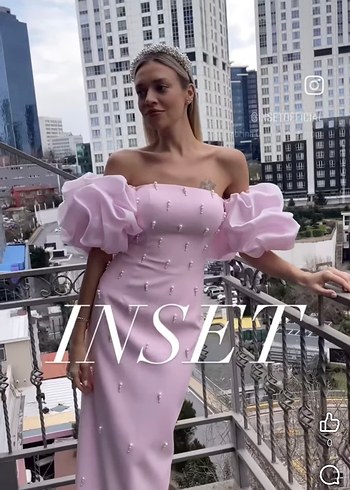 Pembe Straplez Uzun Abiye Elbise - Görsel 6