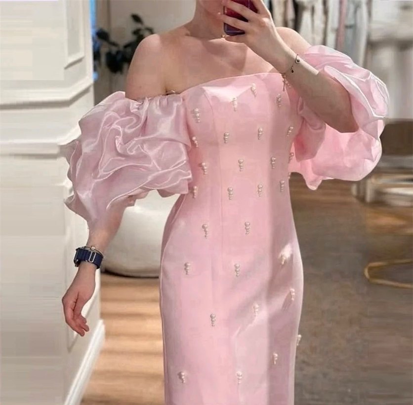 Pembe Straplez Boncuk İşlemeli Uzun Abiye - Görsel 2