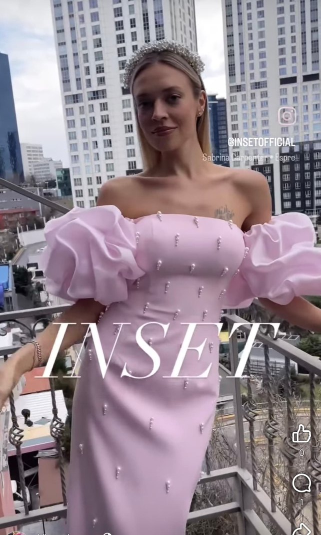 Pembe Straplez Boncuk İşlemeli Uzun Abiye - Görsel 5