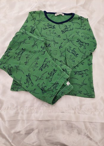 6 Yaş Beden yeşil Renk Erkek Çocuk Renkli Desenli Uzun Kollu Pijama Takımı