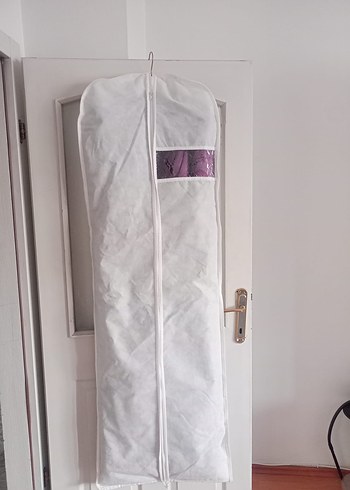 Uzun Kollu Mor İşlemeli Abiye Elbise - Görsel 11