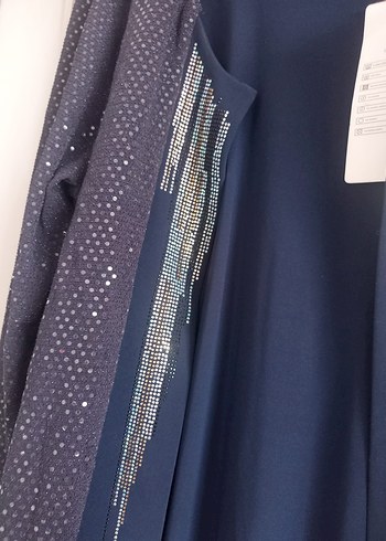 Uzun Kollu Lacivert Drapeli Kadın Elbise - Görsel 2